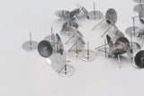 50pcs (25pairs), 12mm, 316 Stainless Steel / Surgical Grade Steel Flat Round Blank Peg Ear Stud Components, Stainless Steel Color