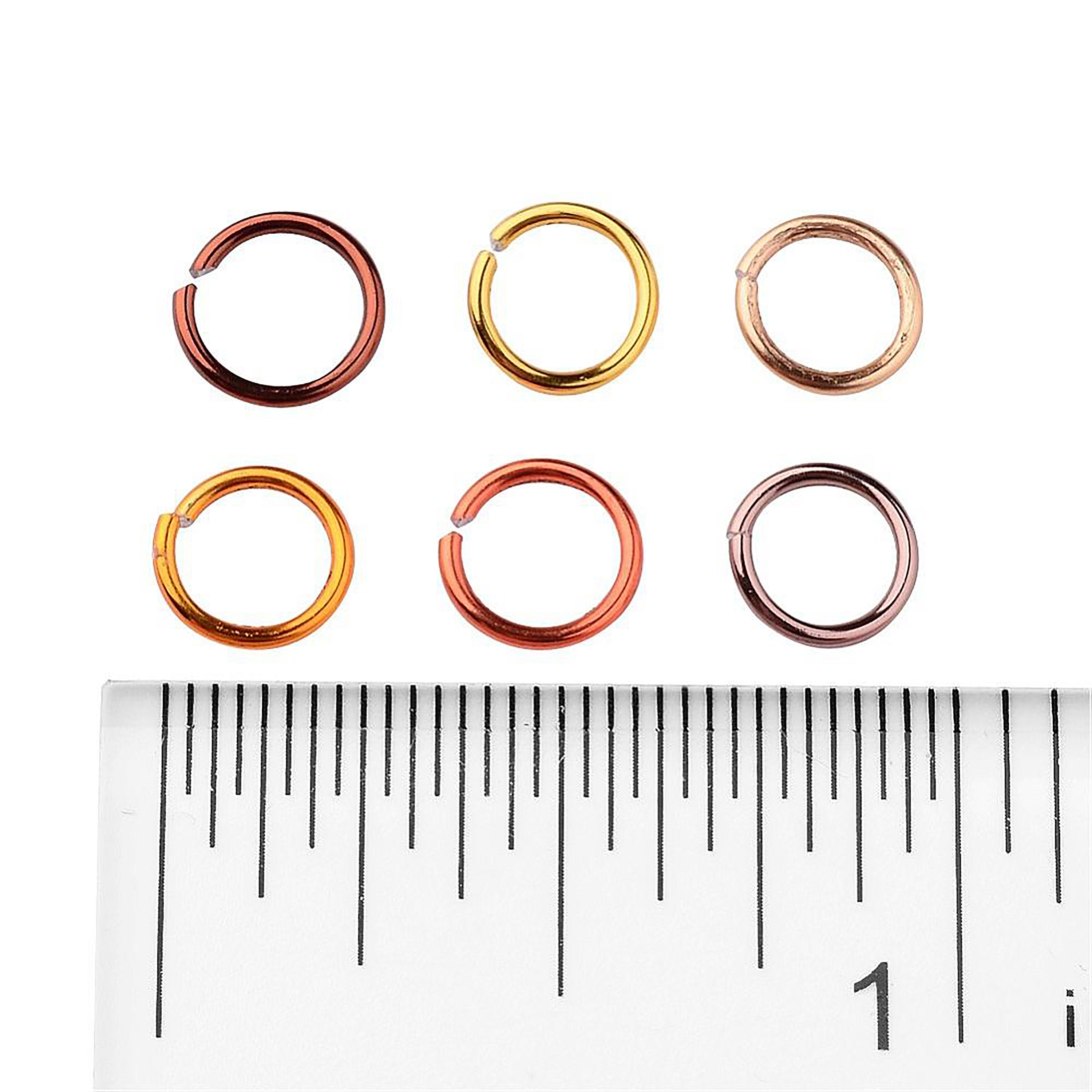 1 box (1,080 pcs), 6x0.8mm, 6 Colors Aluminum Wire Open Jump Rings  in Gold & Copper Shades Mixed Color
