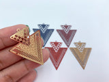 2pcs, 32x38mm, Geometric Triangle Filigree Charm Pendants / Connectors