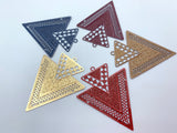 2pcs, 32x38mm, Geometric Triangle Filigree Charm Pendants / Connectors