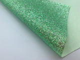 1 sheet, 20x34cm, Synthetic / Glittered PU Leather fabric for DIY earring pendants purse or bow in  Apple green and silver glitter