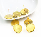 10pcs, 12mm Tray, High Quality Stainless Iron Earring Studs Base Settings with Ear plug, Lead free and nickel free in Gold