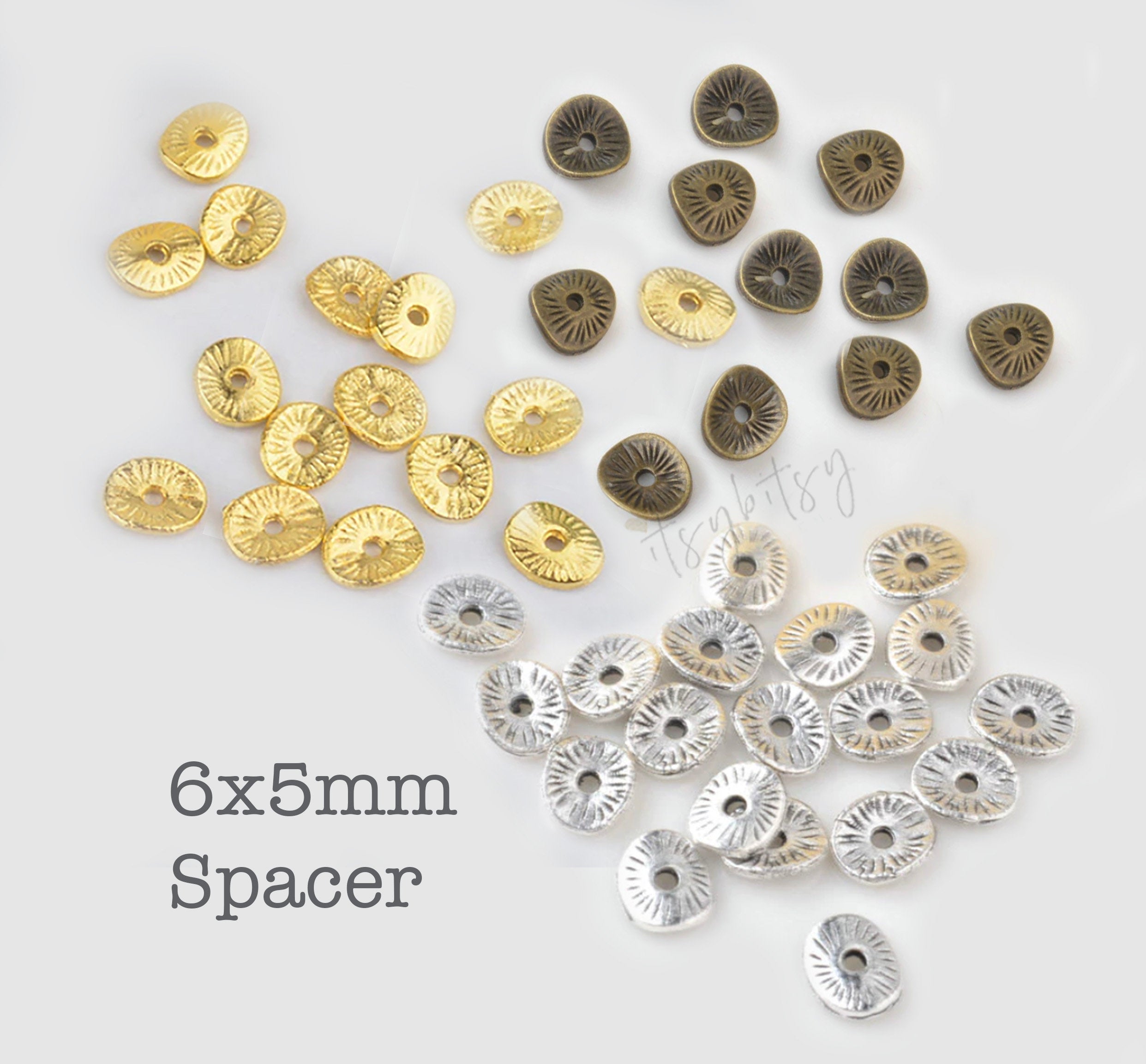 50/100pcs, 6x5mm, Zinc Alloy Round Bead Spacer Bead Separator Heishi Spacer - Choose your colour