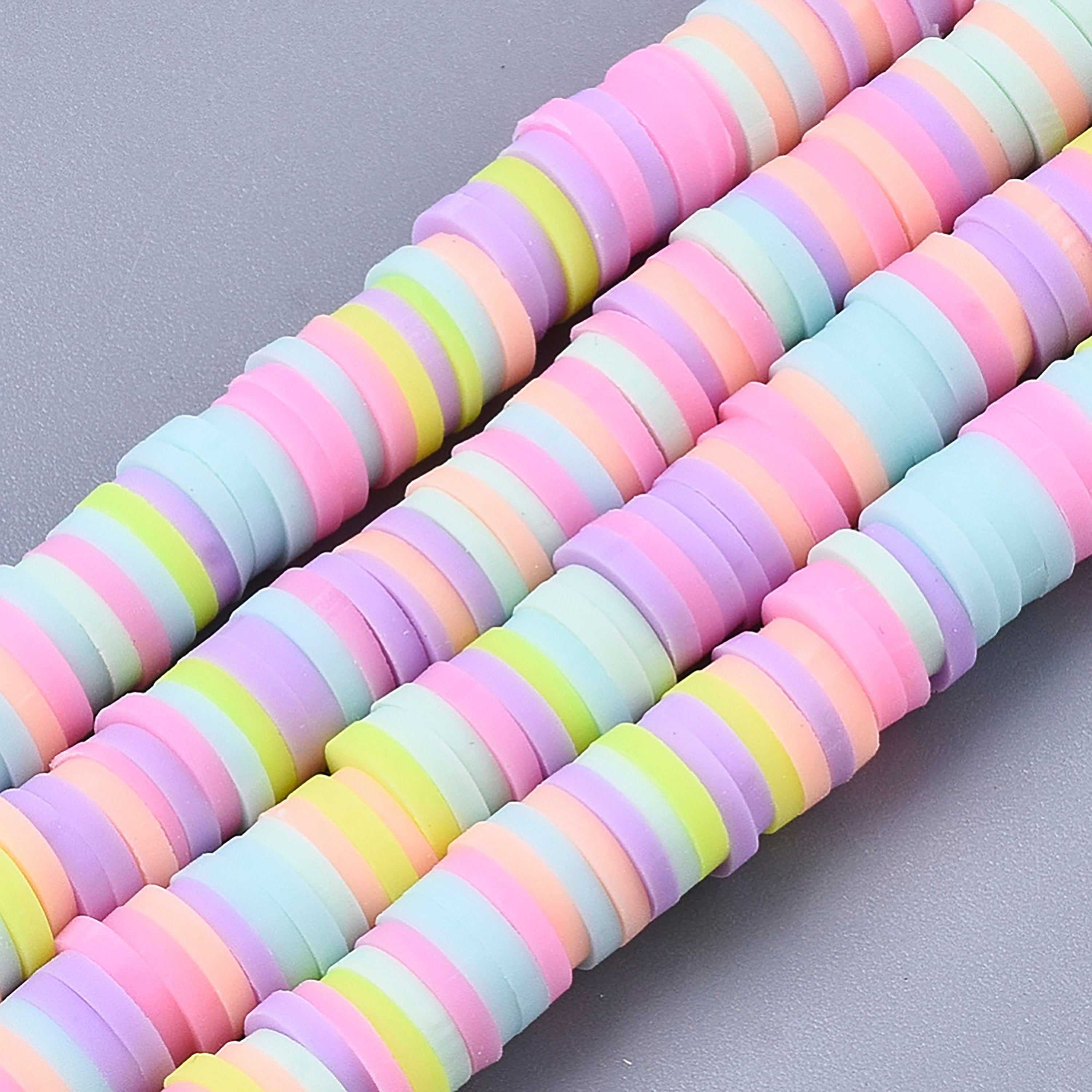 1 Strand, 6mm, Heishi Beads, Environmental Handmade Polymer Clay Beads,  Disc/Flat Round in pastel shades