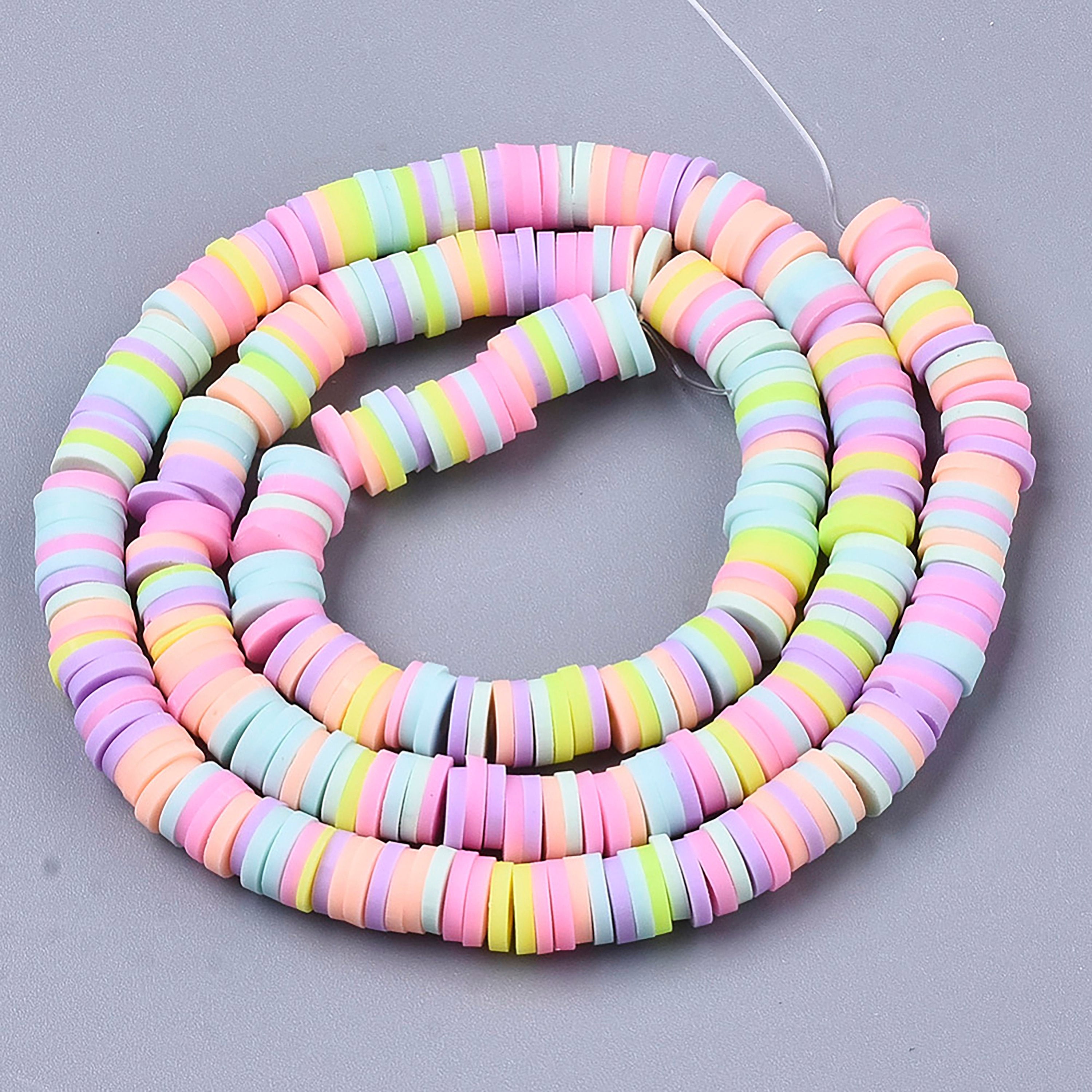 Eco-Friendly Handmade Polymer Clay Beads, Disc/Flat Round, Heishi Beads,  White, 6x1mm, Hole: 2mm, about 380~400pcs/strand, 17.7 inch