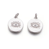 1pc, 15x13x1.5mm, Brass Evil Eye Charm, with Micro Pave Cubic Zirconia and Jump Rings