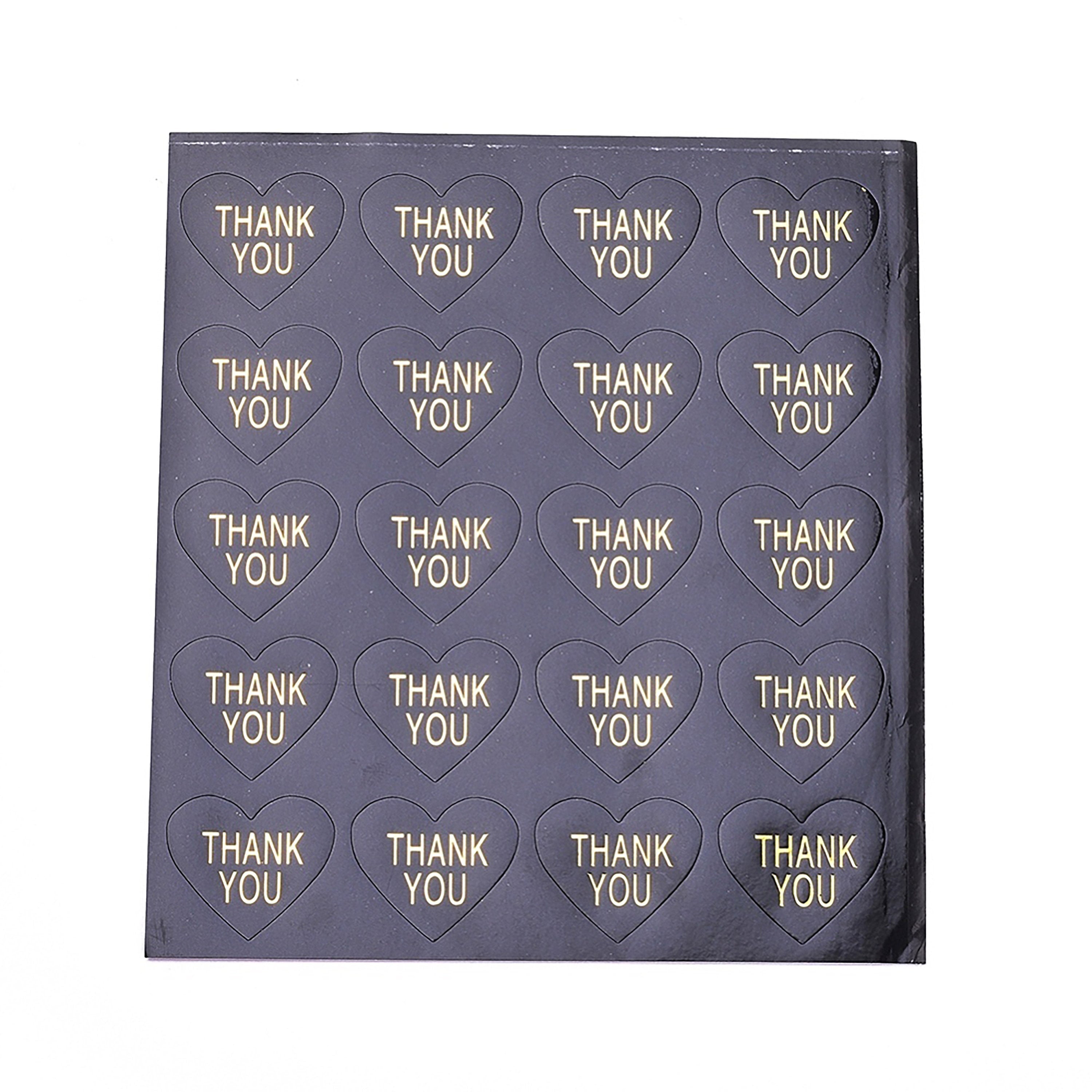 1 Roll (Approx 120pcs sticker ),  28x32mm, Heart Shaped Self Adhesive Thank You Sticker in Black