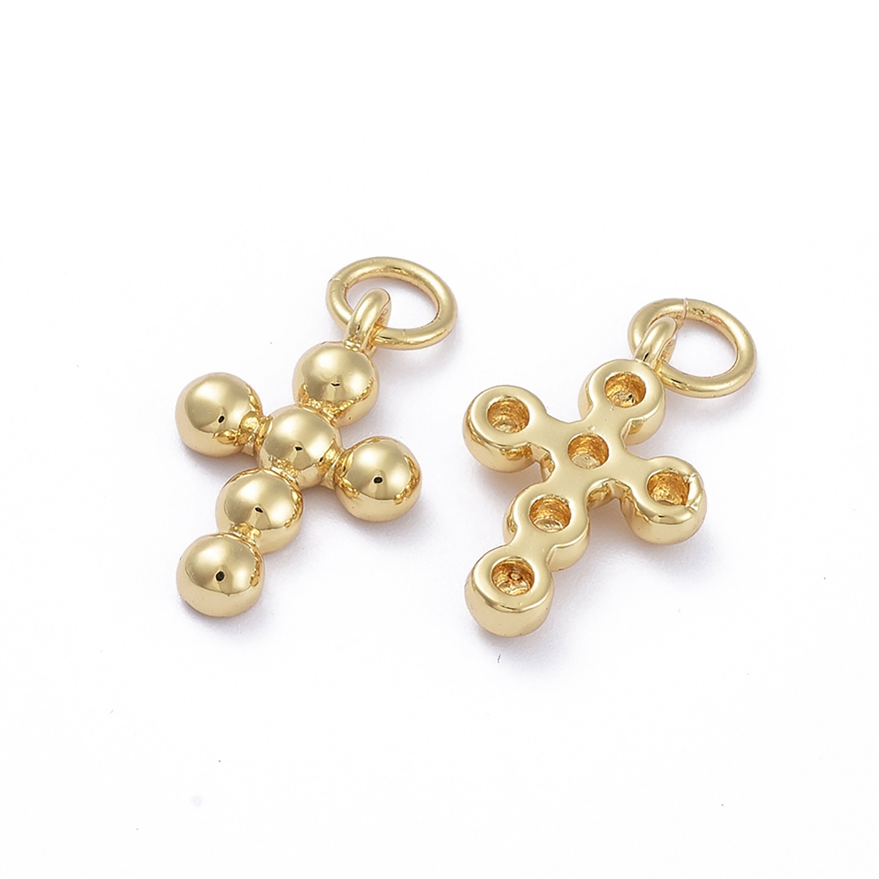 1pc, 16x10x2.5mm, Brass Cross Charms in Golden