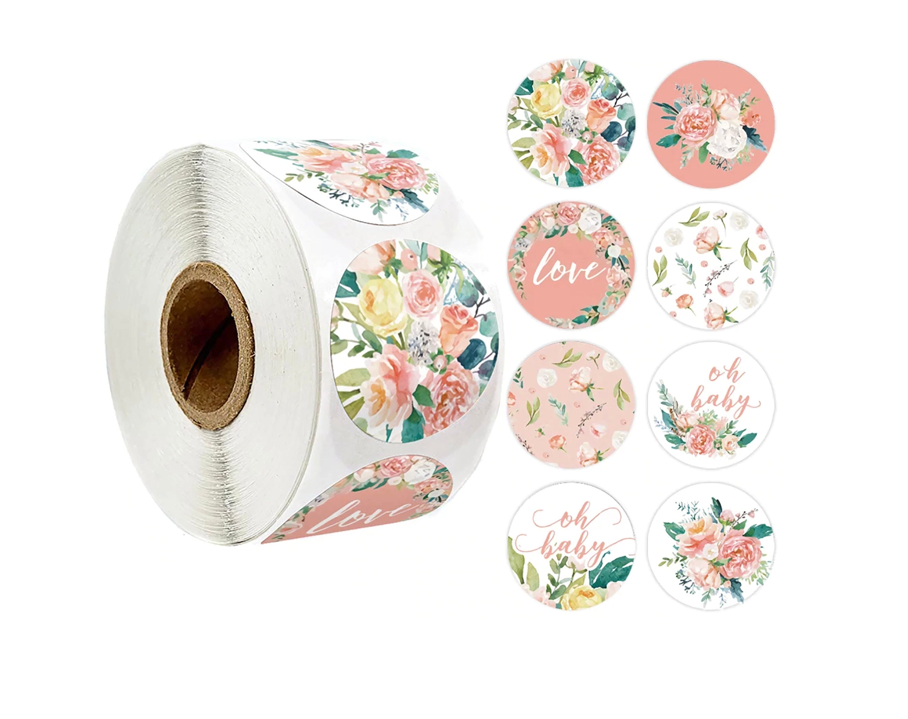 1 Roll (Approx 500pcs / roll ), 25mm, Round Self Adhesive Thank You Sticker in White and Pastel Floral