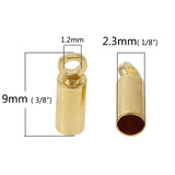 50pcs. 9x3mm, Copper Cord End Caps For Jewelry Necklace Bracelet Cylinder Gold Plated Fits 2mm Dia. Cord
