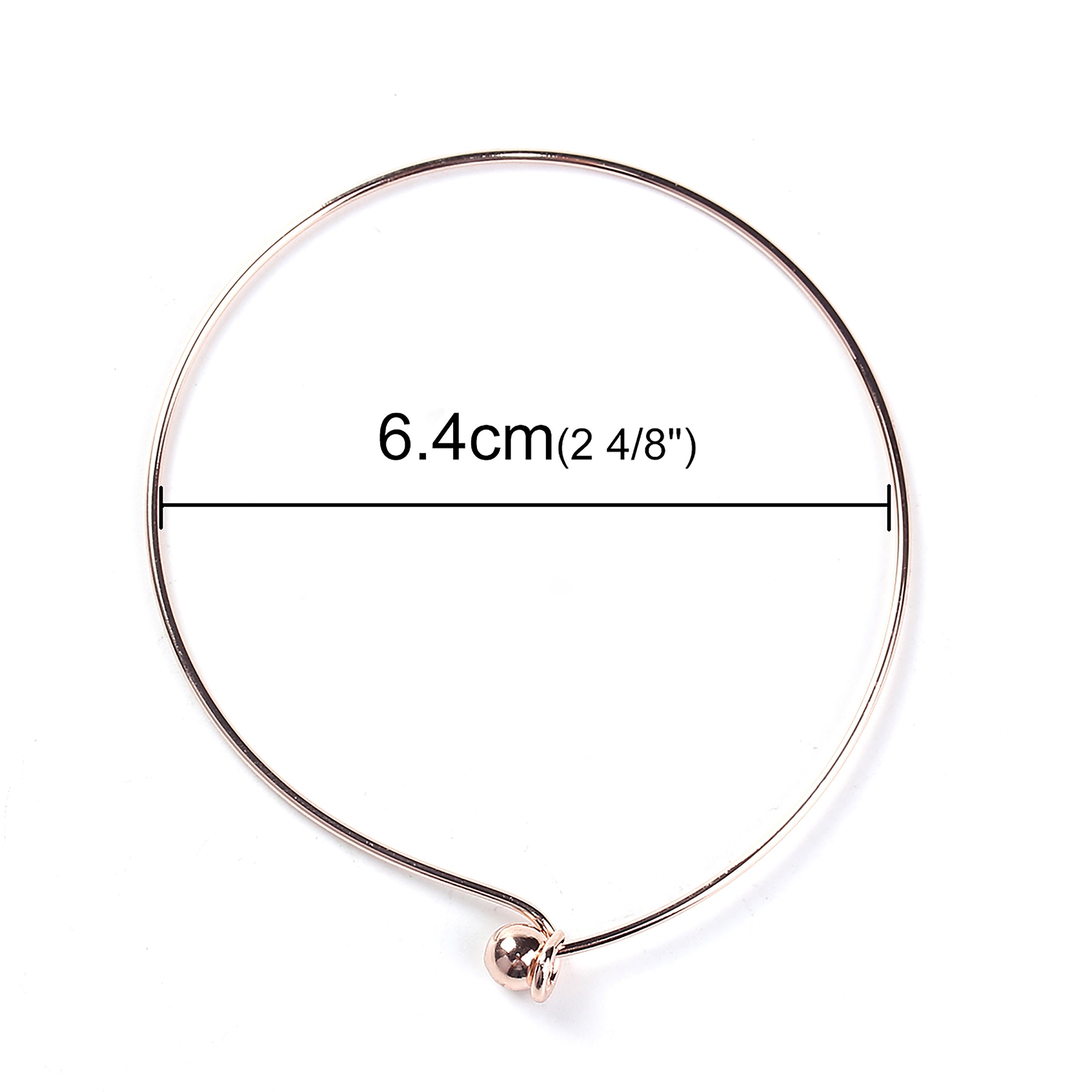 1pc, 22cm long, Copper Expandable Bangles Bracelets Round Single Bar in Rose Gold