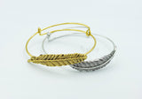1pc, 22cm long , Feather Expandable Charm Bangle Bracelet in Antique Gold
