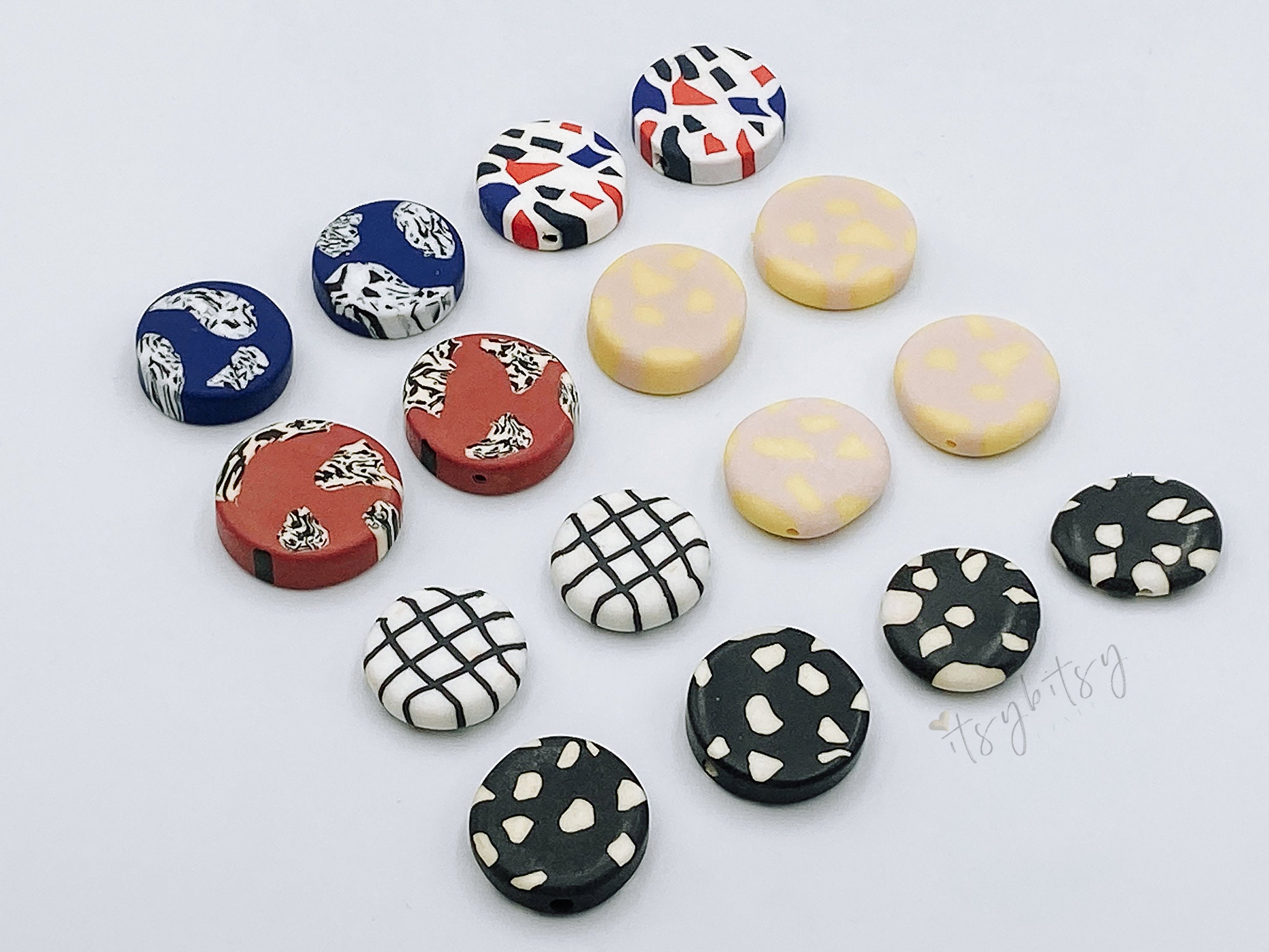 4pcs , Approx 18x5mm, Round (Flat) Handmade Polymer Clay Beads for Earring / Pendant - Choose your colour