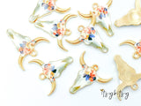 2pcs, 22x21mm, Zinc Based Alloy Bohemian Boho Charms Bull Cow Animal charm in Gold Plating, Blush and Blue Floral Enamel