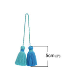 2pcs, 50x40mm, Cotton Tassel in Blue & Light Blue