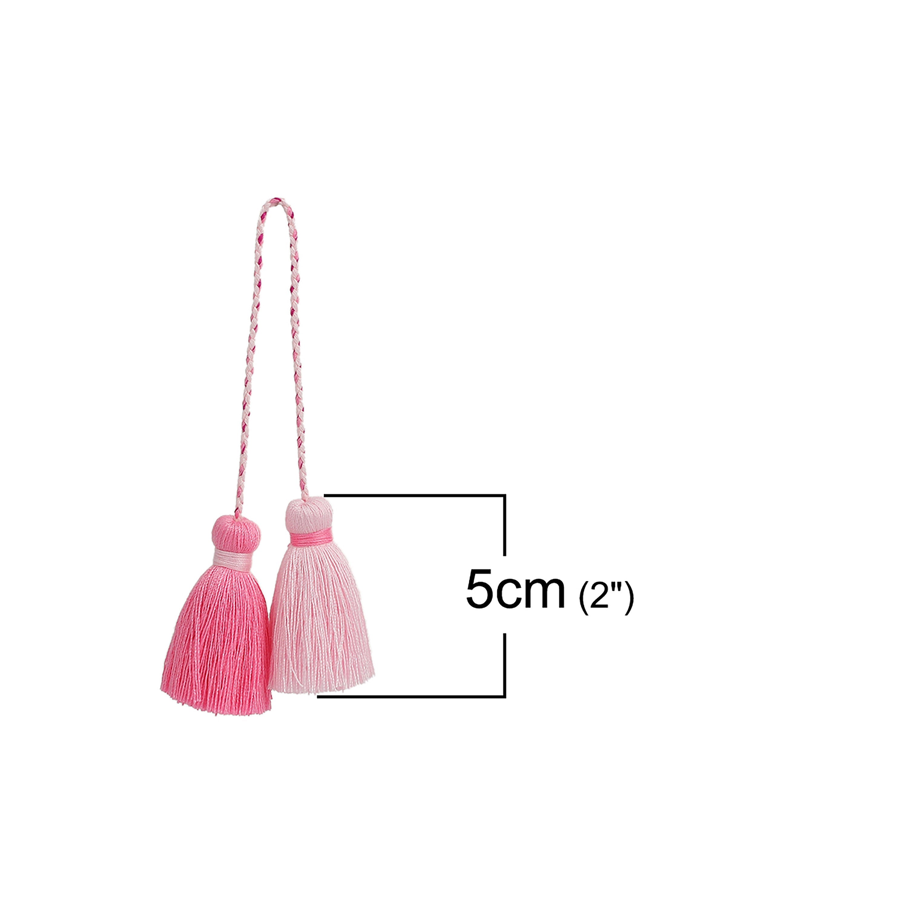 2pcs, 50x40mm, Cotton Tassel in Pink & Light Pink