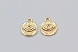 2 pcs, 14mm Zinc alloy Round Eye / Evil Eye Charm in Gold