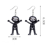 1 pair, 6.5cm x 3cm , Resin Halloween Earrings Black & White Skeleton Skull