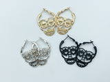 1 pair, 3.5cm , Halloween Hoop Earrings Silver Tone Skeleton Skull Mask - choose your colour