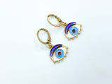 1 pair, 31mm x 15mm , Hoop Earrings Gold Plated Blue & Black Evil Eye