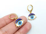 1 pair, 31mm x 15mm , Hoop Earrings Gold Plated Blue & Black Evil Eye