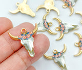 2pcs, 22x21mm, Zinc Based Alloy Bohemian Boho Charms Bull Cow Animal charm in Gold Plating, Orange Enamel