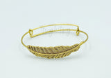 1pc, 22cm long , Feather Expandable Charm Bangle Bracelet in Antique Gold