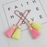 2pcs, 50x40mm, Cotton Tassel in Yellow & Pink