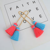 2pcs, 50x40mm, Cotton Tassel in Blue & Hot Pink