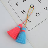 2pcs, 50x40mm, Cotton Tassel in Blue & Hot Pink