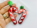 1 pair, Chunky Acrylic Christmas Theme Earring, Candy Cane Earring