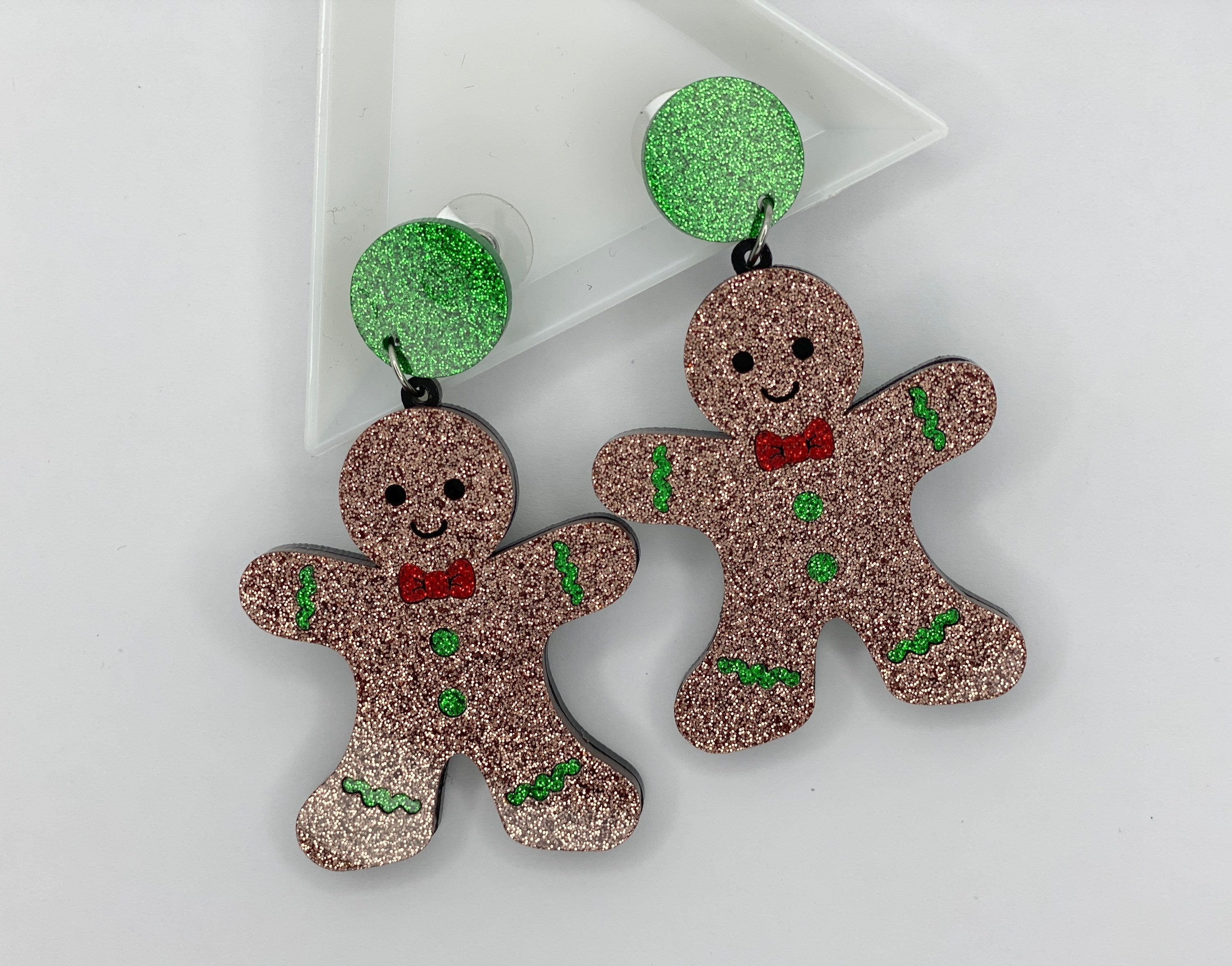 1 pair, Chunky Acrylic Christmas Theme Earring, Gingerbread Boy Earring