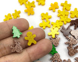 10 pcs,  Approx 12-14mm mixed Die Cut Glittered Christmas Acrylic Deer Gingerbread Man Tree