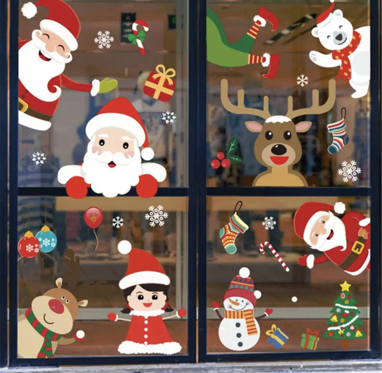 Merry Christmas Window Wall Stickers Santa Claus Deer Xmas Tree Snowflake Stickers Ornaments