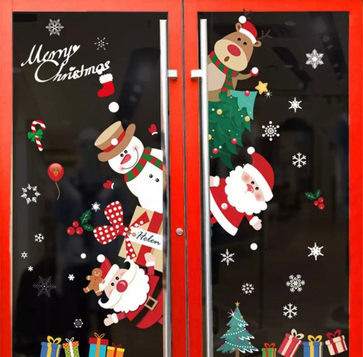 Merry Christmas Window Wall Stickers Santa Claus Deer Xmas Tree Snowflake Stickers Ornaments III