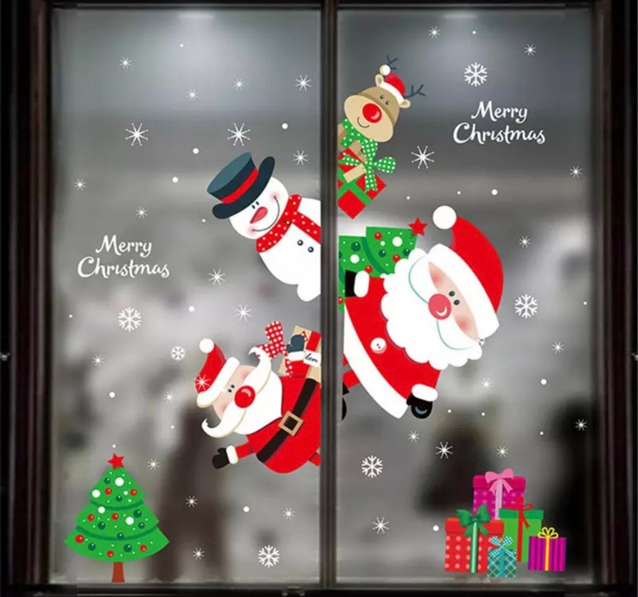 Merry Christmas Window Wall Stickers Santa Claus Deer Xmas Tree Snowflake Stickers Ornaments VII