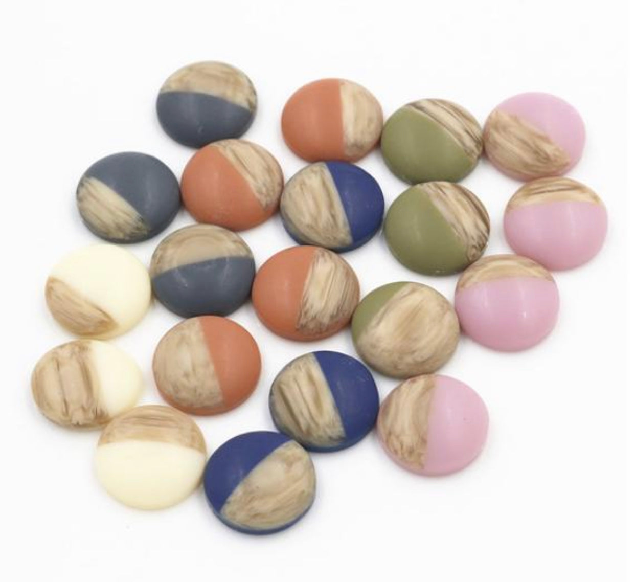 10pcs, 12mm Mixed Cabochons, in Wood grain Frosted imitation prints