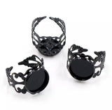 2pcs, 12mm, adjustable lead free and nickel free Copper Ring Components, with round Cabochon Setting In Black