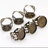 2pcs, 12mm, adjustable lead free and nickel free Copper Ring Components, with round Cabochon Setting In Antique Bronze