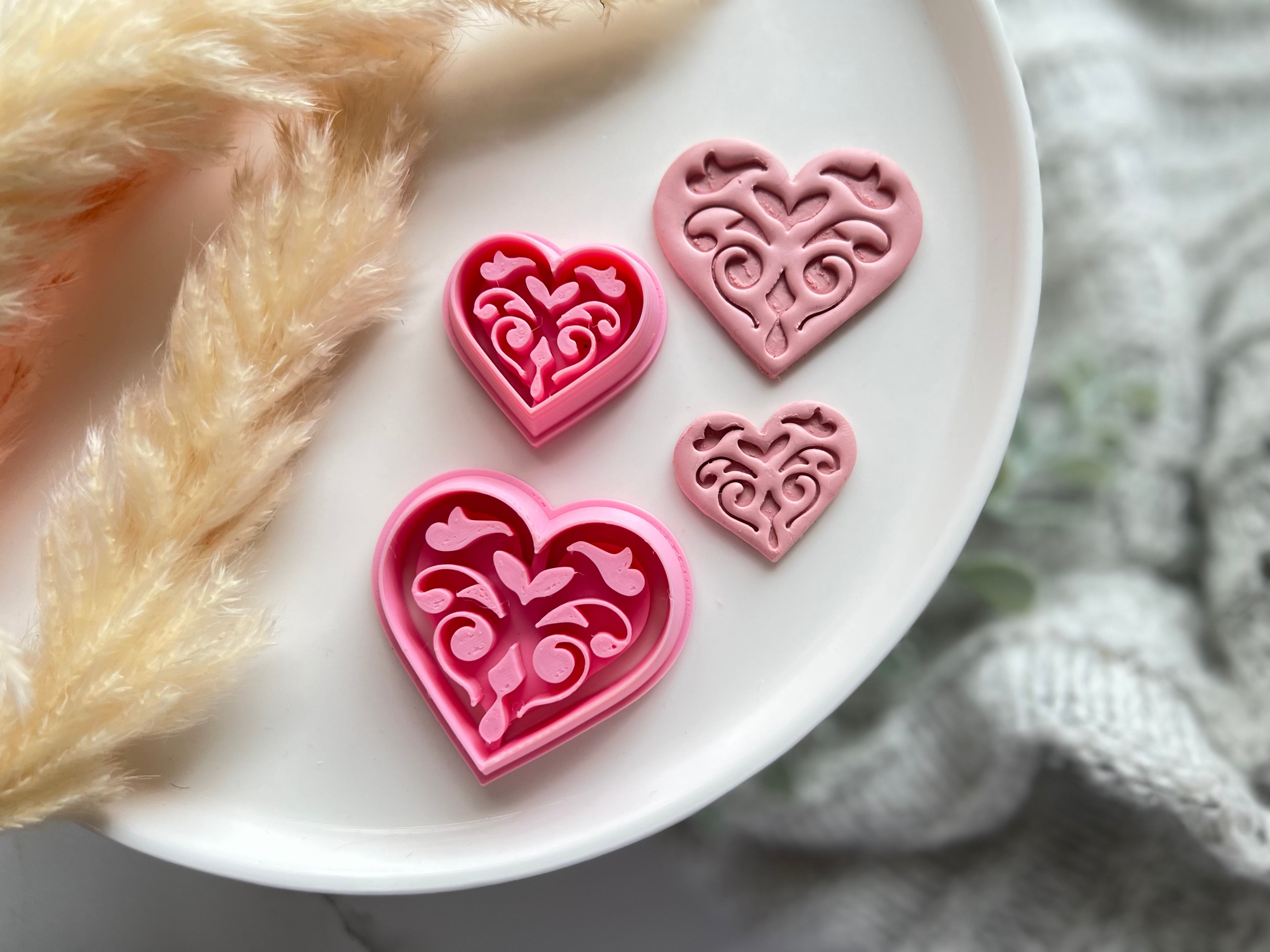 Damask Stamped Heart Shape Collection Polymer Clay  Cutter • Fondant Cutter • Cookie Cutter