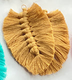 1 pair, Macrame Leaf Tassel Earring Pendant Decorations, With Unwelded Iron Jump Rings, Golden - Choose your colour
