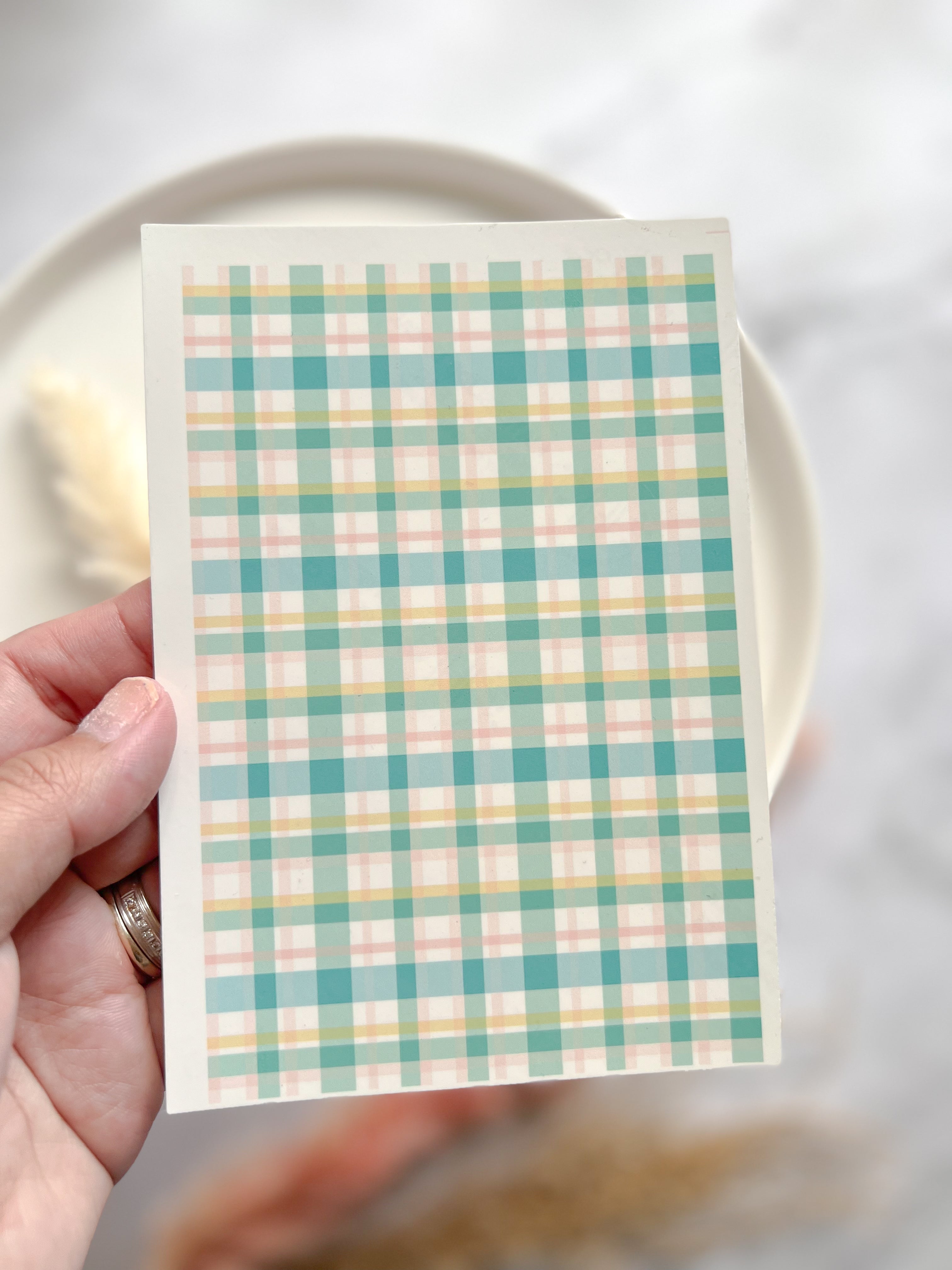 1 Sheet, Approx 13x90cm, Easter Plaid Print Water Decal Image Transfer for Polymer Clay / Ceramics