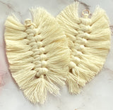 1 pair, Macrame Leaf Tassel Earring Pendant Decorations, With Unwelded Iron Jump Rings, Golden - Choose your colour