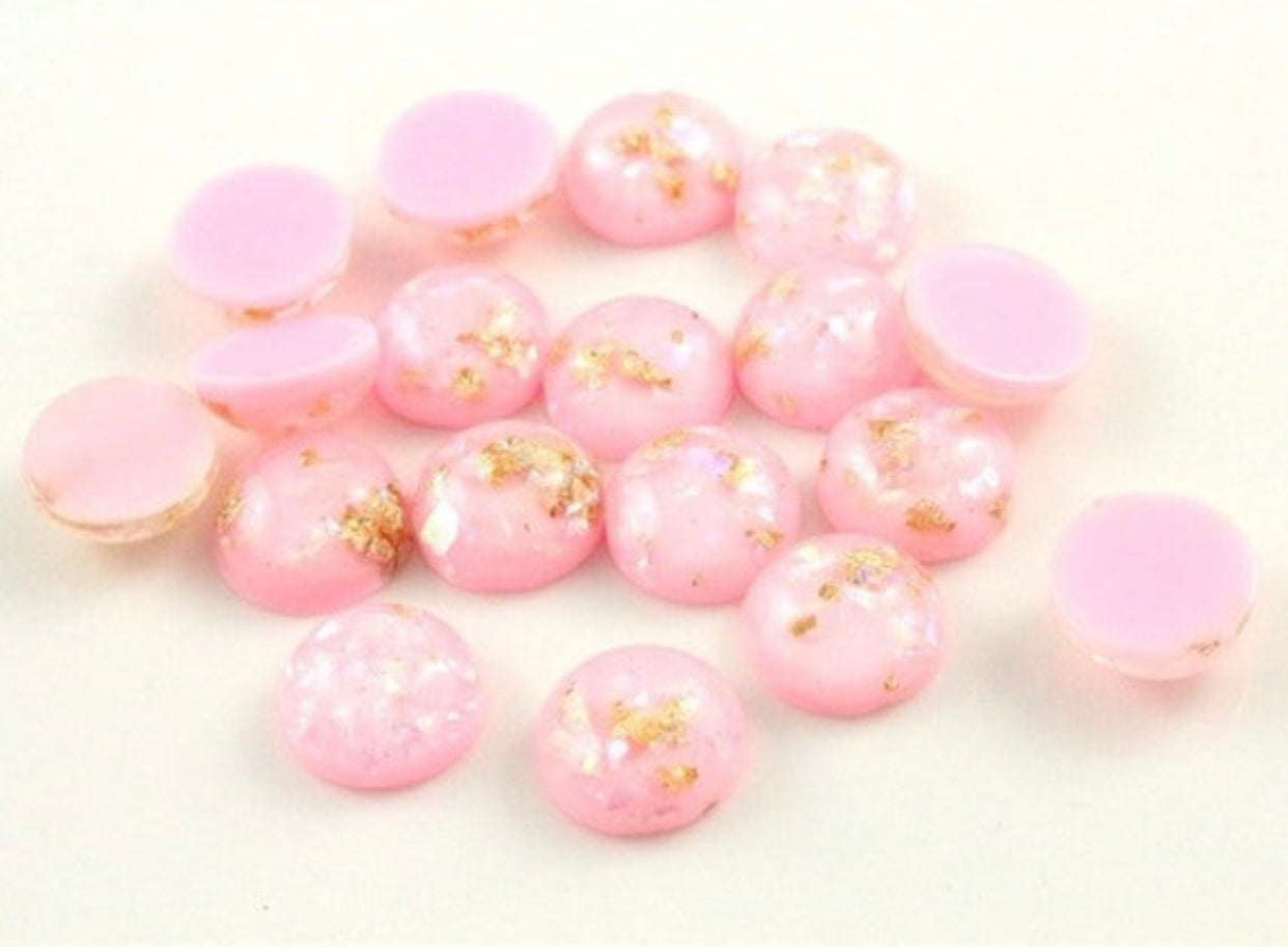 10pcs, 12mm Foiled Cabochons, in pink