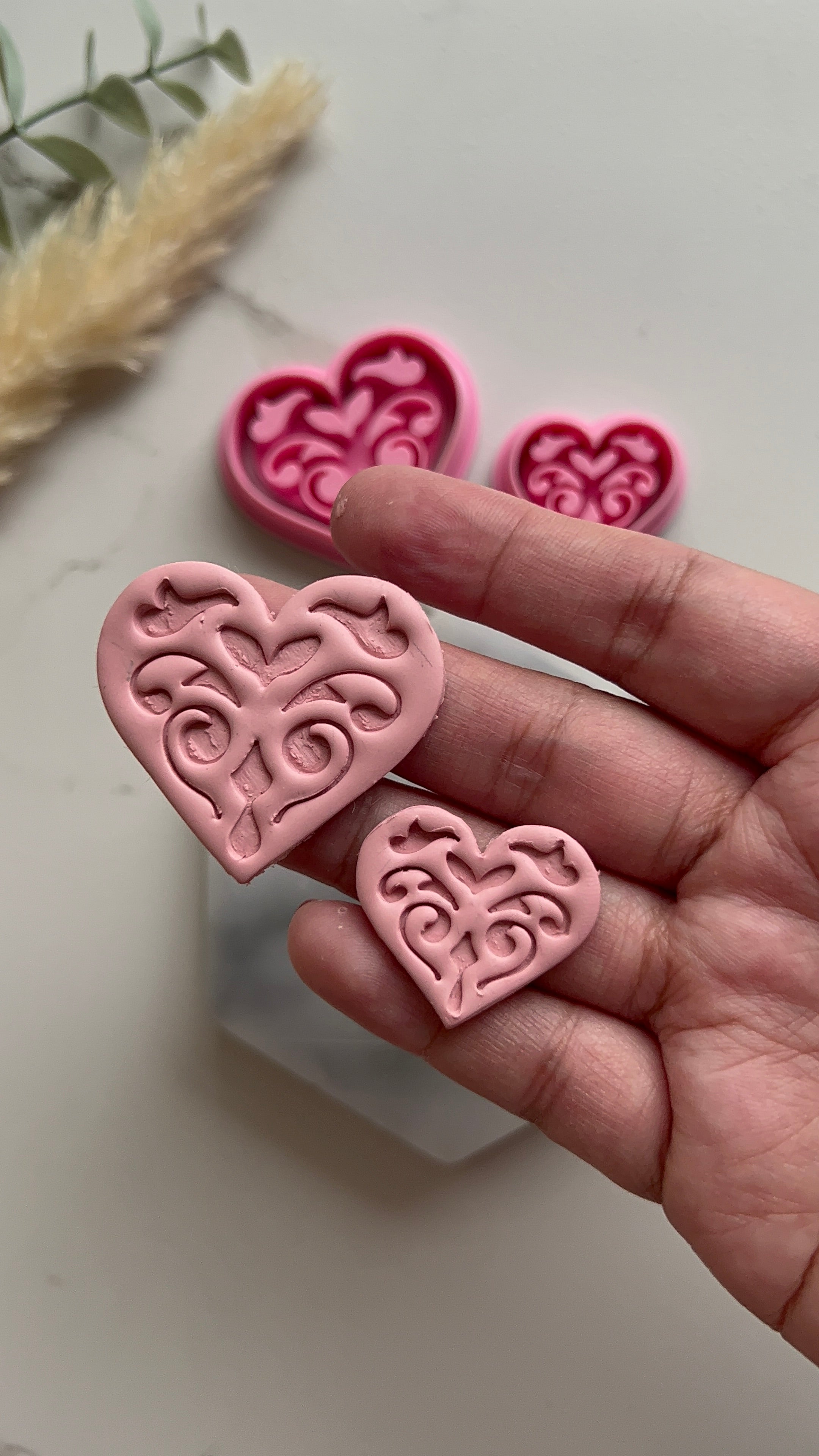 Damask Stamped Heart Shape Collection Polymer Clay  Cutter • Fondant Cutter • Cookie Cutter
