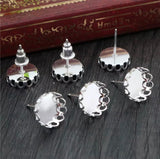 2 pairs, 12mm Silver Plated // Earstud with curved border // Blank/Base // Fit 12mm Glass Cabochons // Buttons