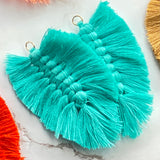 1 pair, Macrame Leaf Tassel Earring Pendant Decorations, With Unwelded Iron Jump Rings, Golden - Choose your colour