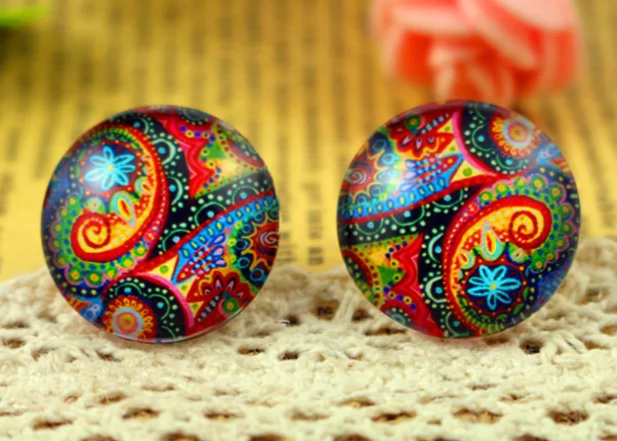 2pcs, 20mm, Glass Cabochons, in mixed print