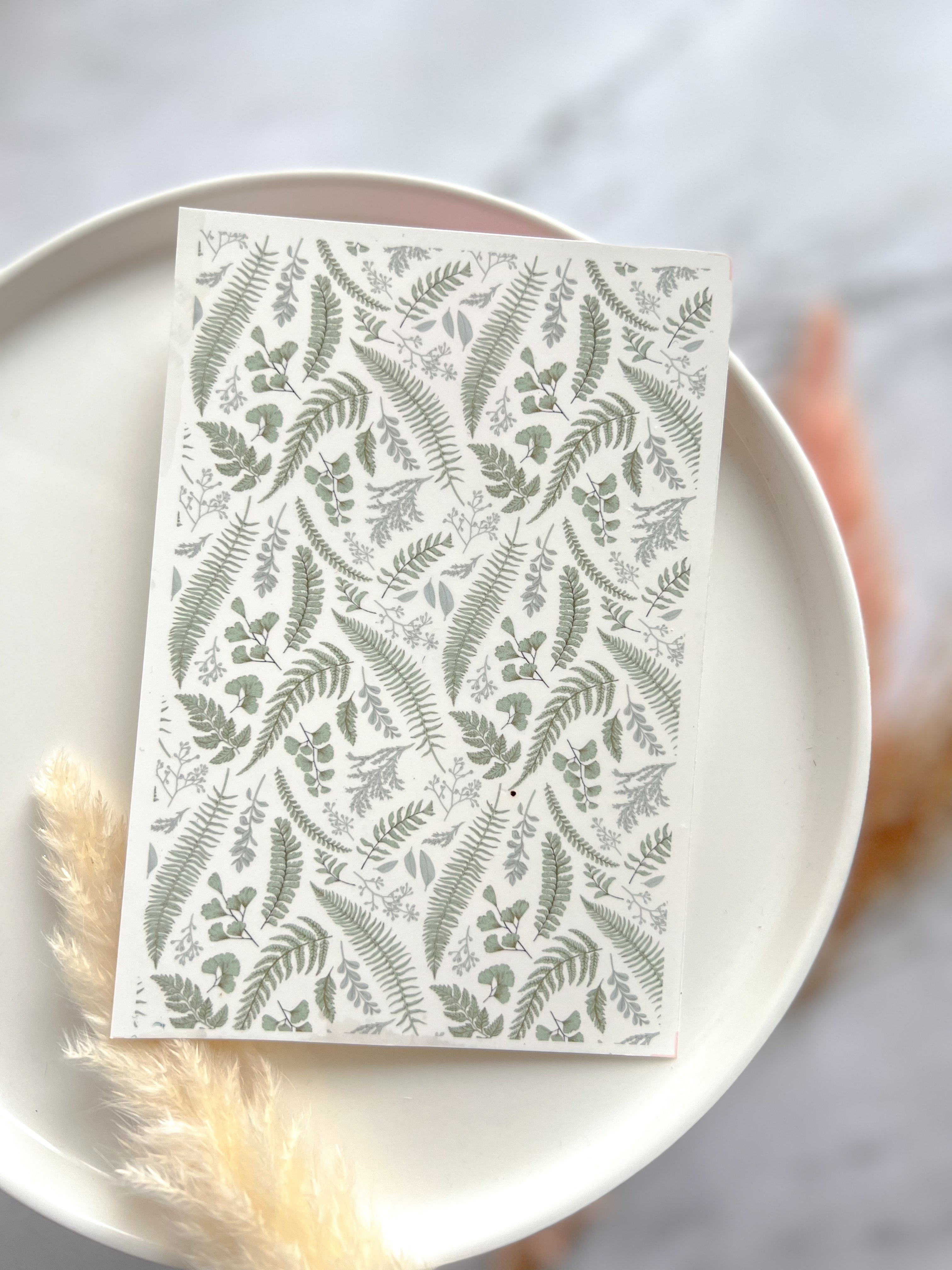 1 Sheet, Approx 13x90cm, Fern Print Water Decal Image Transfer for Polymer Clay / Ceramics