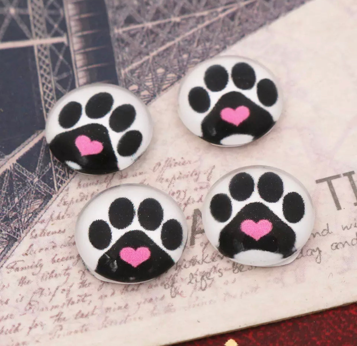 10pcs, 12mm Cabochons, in paw print